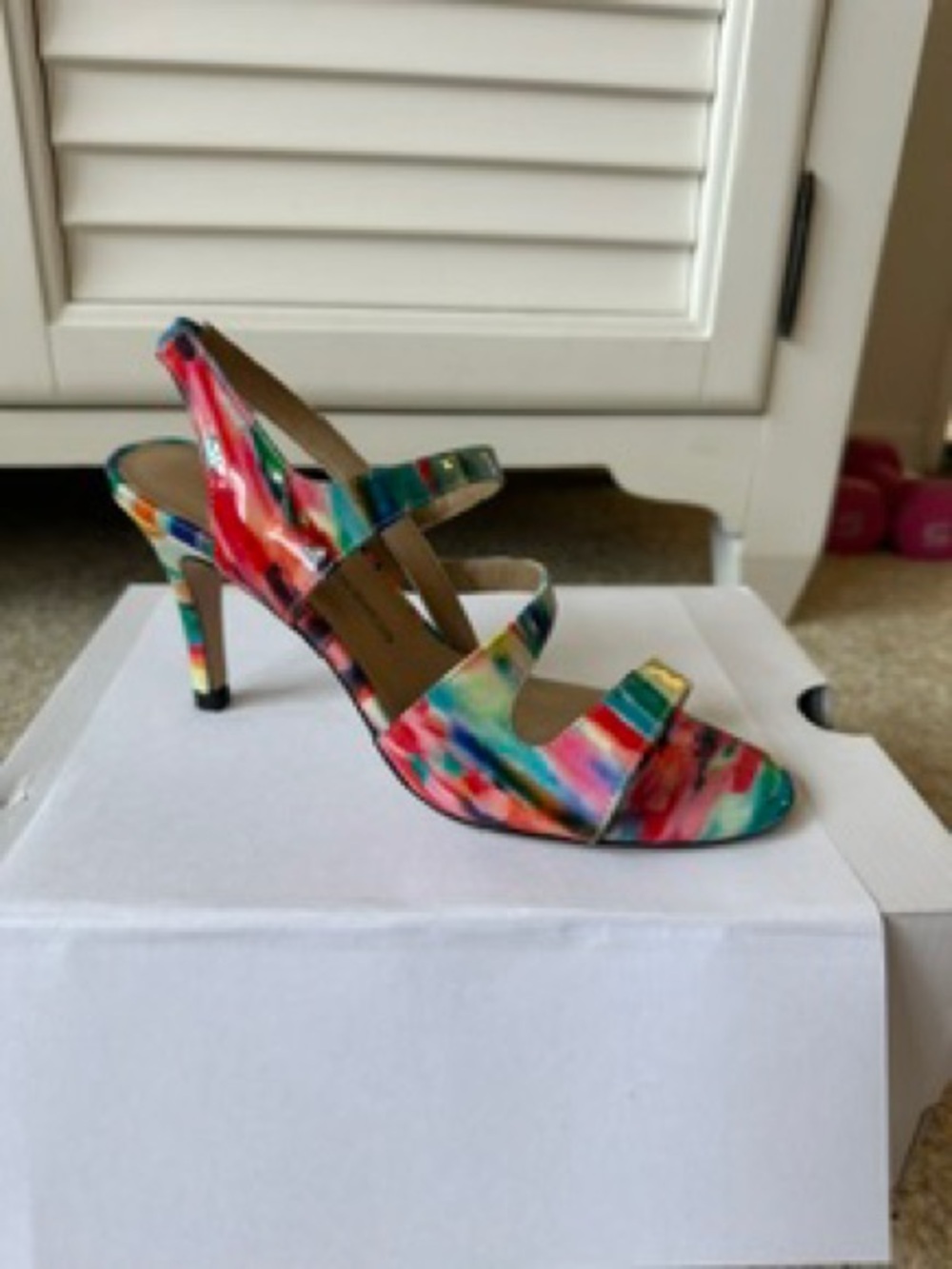 Neiman Marcus Watercolor Strappy Heel Shoes